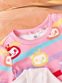CoComelon X SHEIN Ensemble pyjama bébé fille avec Top et pantalon extensibles à motif de dessin animé mignon