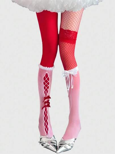 Kawaii 1 Paar Y2K minimalistischer Stil rote einfarbige Strumpfhose, hochwertige nahtlose Strumpfhose, super dünne elastische transparente Strümpfe