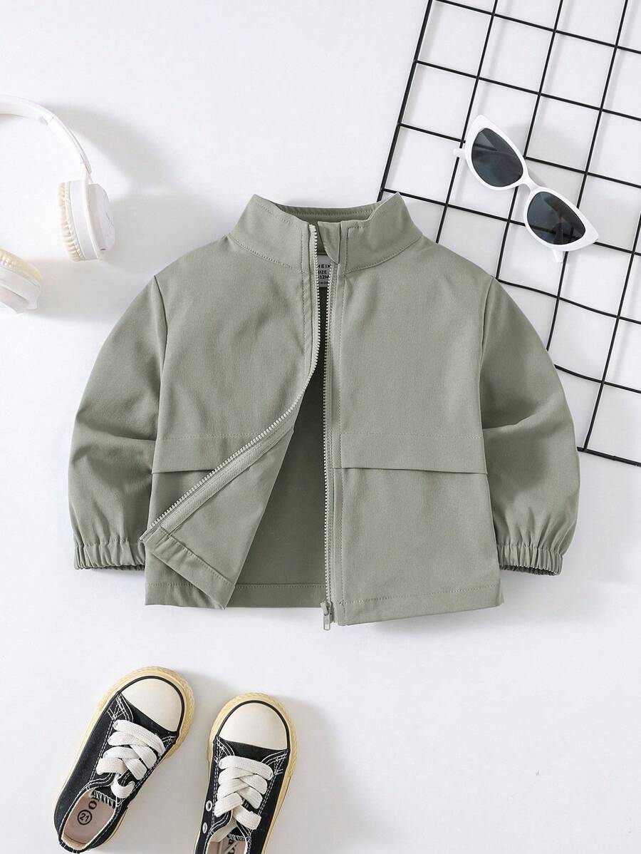 Baby Boy/Girl Fashionable Solid Color Zip-Up Long Sleeve Jacket Baby Zip Up Jacket Baby Boy Zip Up Jacket Baby Jacket Baby Boy Jacket,In Fall/Winter - Green - View 1