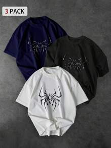 Manfinity Sport Corelite Comfortable Men's Sports Tees With Bold Spider Print And Round Neck - 3-Pack Graphic Tees Spider Graphic Tee Spider Tee - Black - View 1