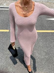 Siren Gaze Elegant Casual Long Fitted Dress For Women, Spring/Autumn Winter - Apricot - View 3
