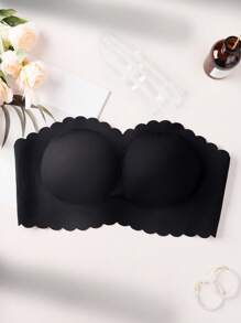 SHEIN 1 件女士加大码无肩带无钢圈文胸，无缝衬垫蕾丝花边露背性感抹胸式文胸无肩带文胸硅胶文胸抹胸无肩带文胸加大码粘性文胸无肩带文胸加大码女士无肩带文胸适合大胸部防滑无肩带文胸，提升 - 黑色 - 查看 6