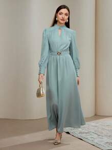 Veilorie 女式高领长袖优雅连衣裙 - 綠色 - 查看 6