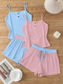 2件套女士休闲吊带睡衣套装 - 彩色 - 查看 1