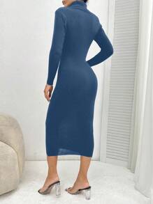 EURMUSE Robe pull côtelée à col roulé