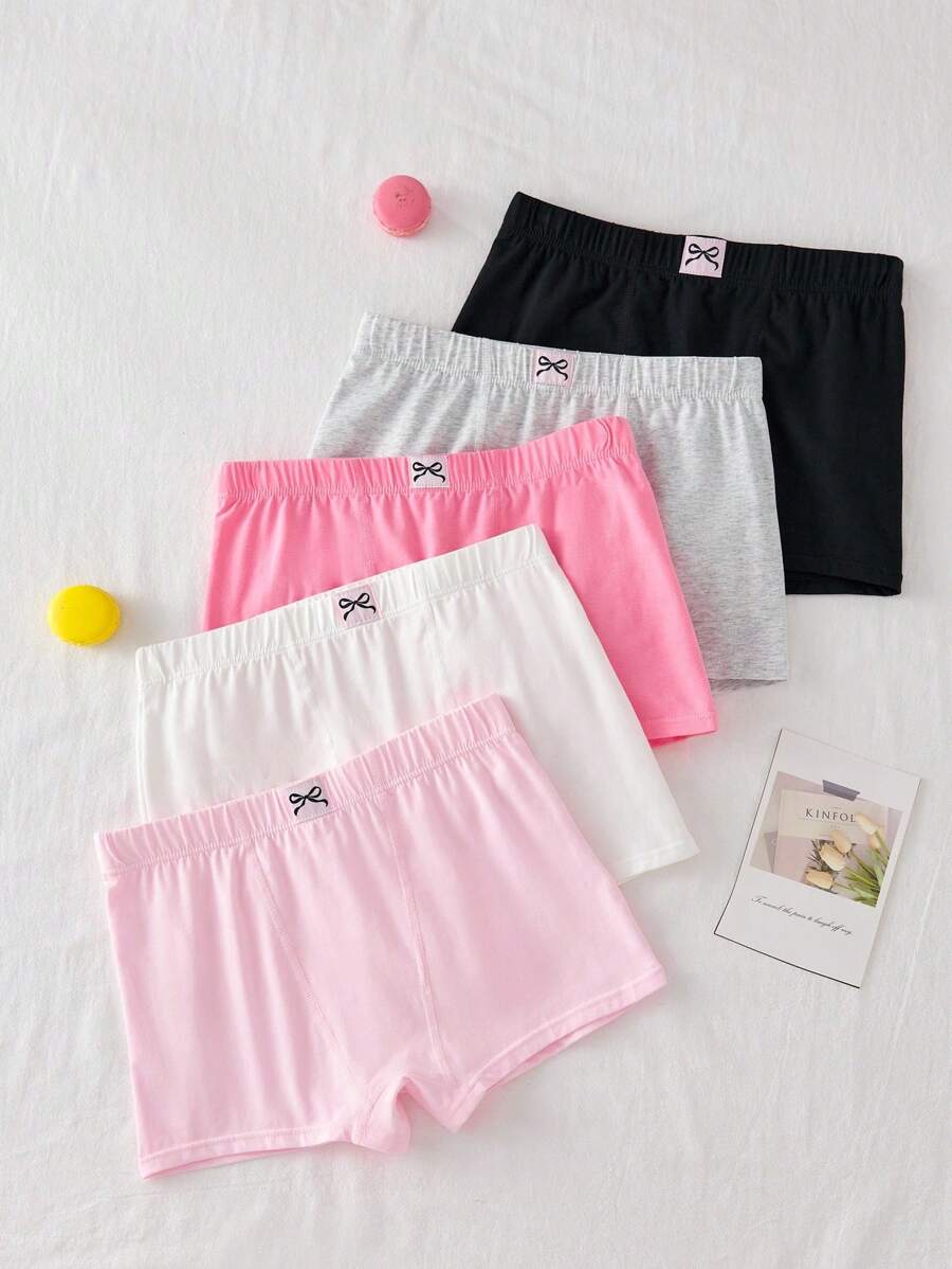 5 chiếc/gói Quần lót cotton dáng rộng, màu trơn, có nơ, kiểu hipster dành cho thiếu nữ, mùa thu đông - Nhiều màu - Xem 1