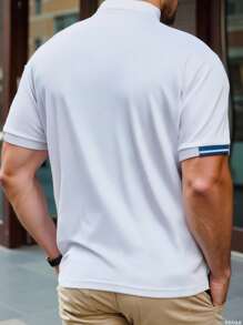 NEOREFINED 男士對比色短袖休閒通勤 Polo 衫，正式款 - 白色 - 查看 2