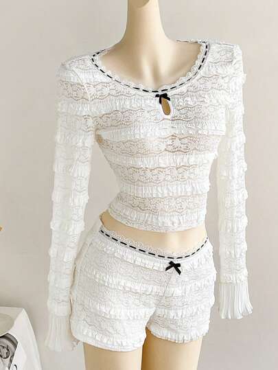 Soleia Bộ 2 quần short phối ren trắng WYWH Vacation Color-Block