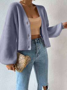 EURMUSE Cardigan casual et polyvalent à manches lanternes de couleur unie