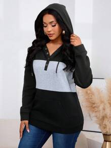 INAWLY 女士纽扣半开襟撞色连帽衫，带抽绳，适合毕业季、返校季、毕业典礼、教师节等场合，秋季返校套头衫 - 彩色 - 查看 6