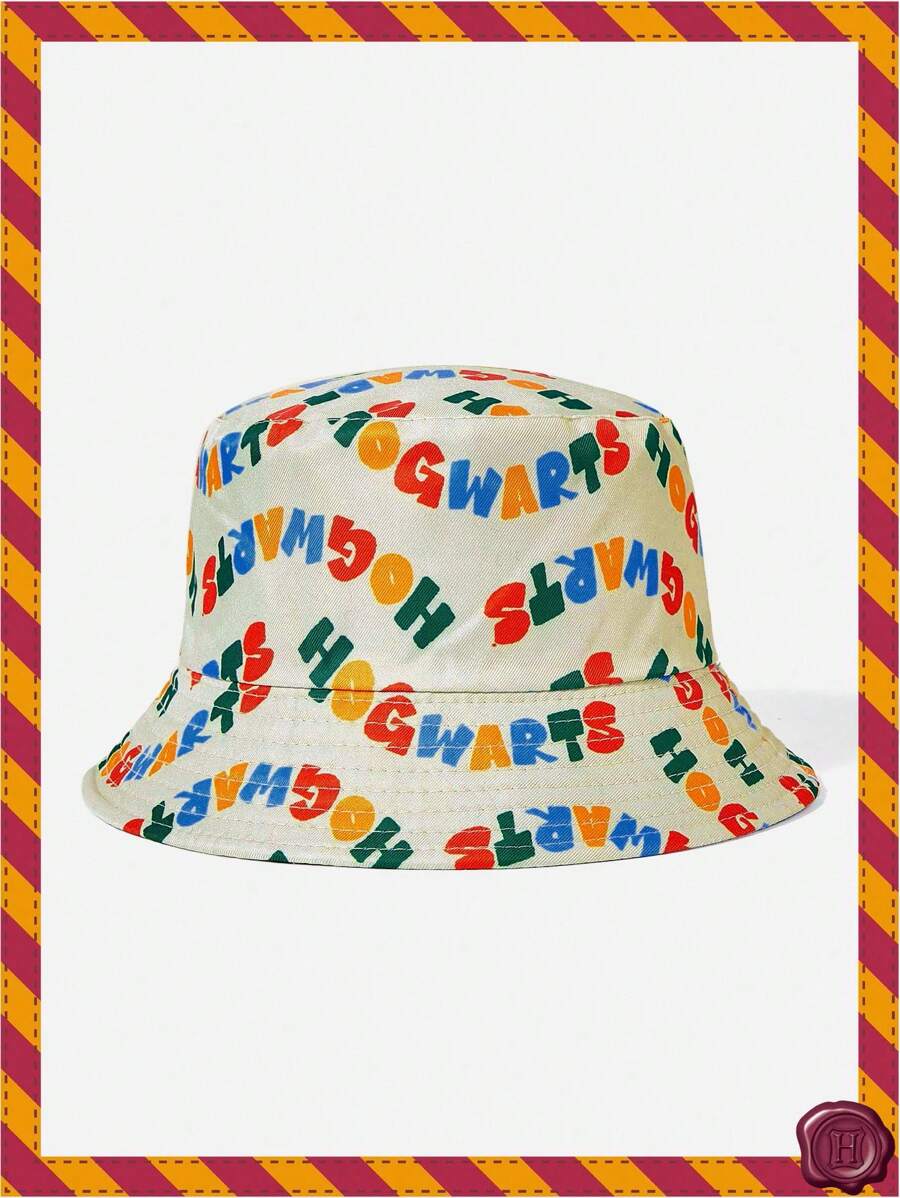 HARRY POTTER X SHEIN Fashionable Casual Letter Pattern Reversible Bucket Hat - White - View 1