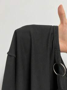 Solflare 加大码宽松镂空肩黑色T恤，加大码，休闲 - 黑色 - 查看 6