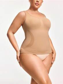 SHAPORA 大码女式纯色罗纹针织吊带背心 - 杏色 - 查看 3