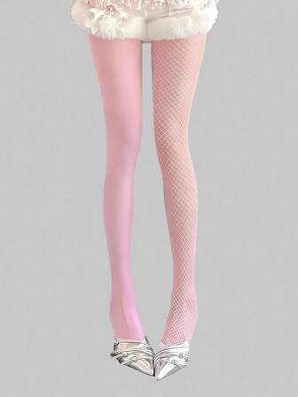 Kawaii 1 par de medias de estilo minimalista Y2K de unicolor, medias de alta calidad elásticas y transparentes, mallas delgadas y elásticas