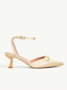 CUCCOO CHICEST 女士尖头缎带蝴蝶结细高跟中跟鞋，舒适浪漫优雅甜美浅粉色正装鞋，适合约会、下午茶、办公室、花园派对 - 香檳色 - 查看 9