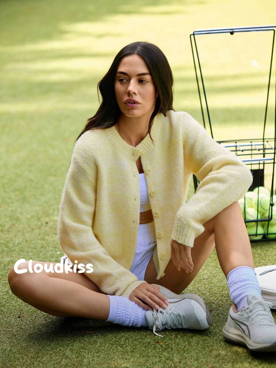 Menodora SHEIN Sport Áo len cardigan trơn màu đa năng thường ngày cho nữ