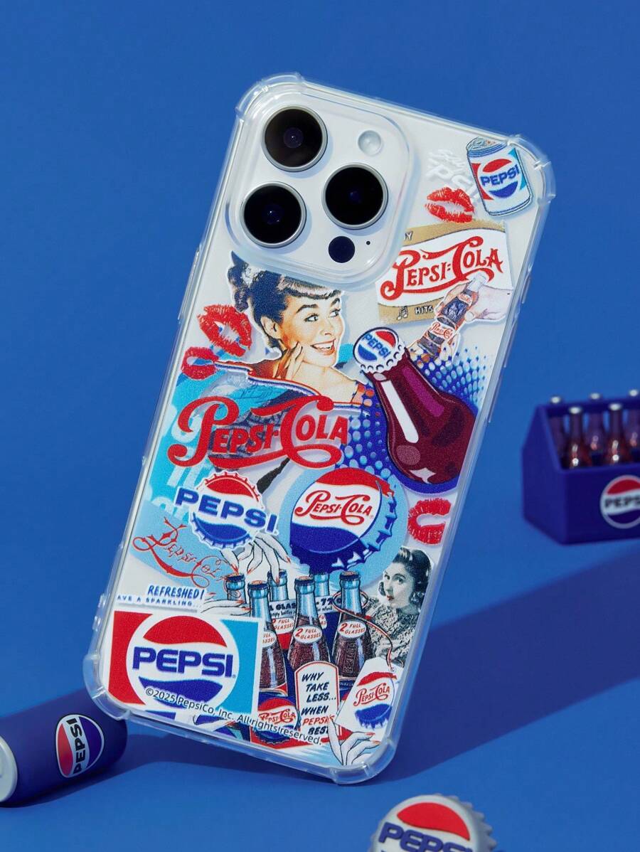 PEPSI X SHEIN Anti-Collision Figure Graphic Mobile Phone Case - Protective Cover Design, Compatible With IPhone - Clear - View 1