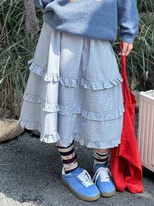 Dazy Kids 女童格子梭织裙，夏季 - 淺藍色 - 查看 1