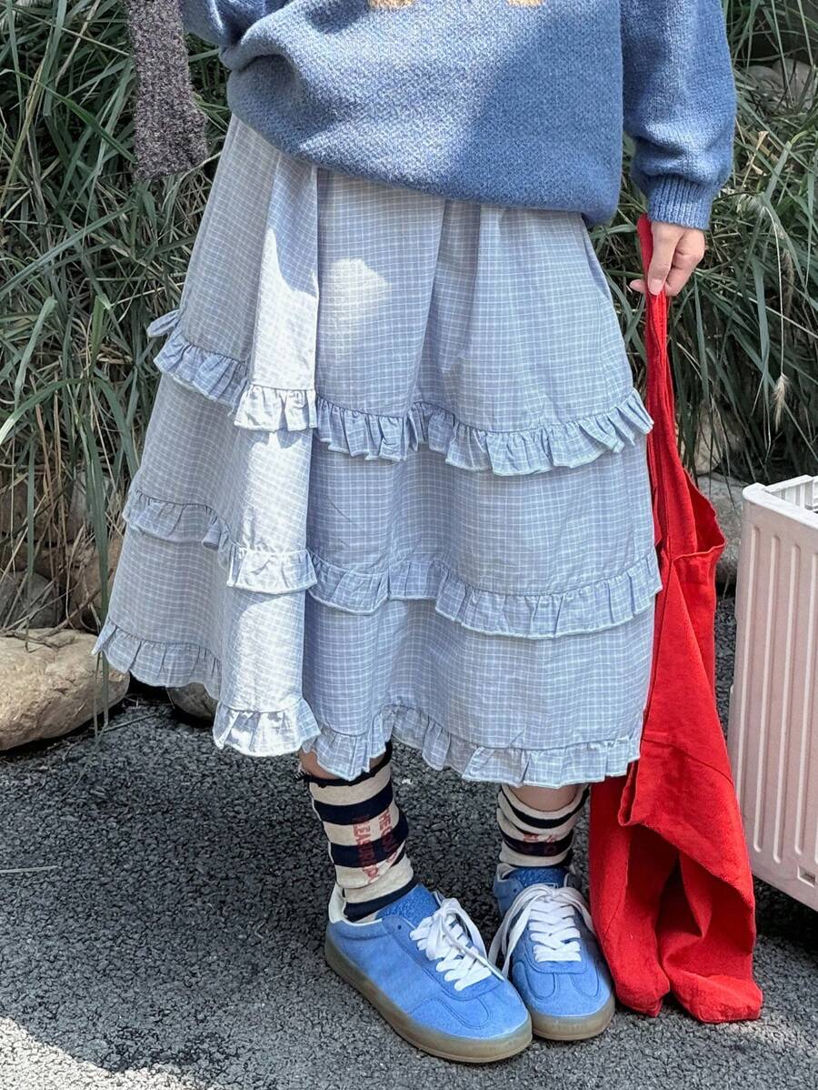 Dazy Kids 女童格子梭织裙，夏季 - 淺藍色 - 查看 1