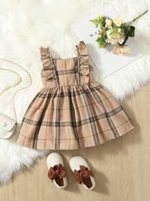 Baby Girl Plaid Print Ruffle Trim Dress, For Christmas - Multicolor - View 2