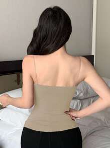 DAZY Built-In Padded Ruched Design Fitted Camisole Tank Top Crop Women Tops - Olive Green - View 2