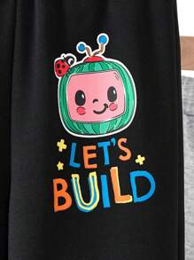 CoComelon X SHEIN 2pcs/Set Young Boy Letter & Cartoon Figure Graphic Drawstring Sports Pants, Autumn/Winter - Multicolor - View 5