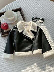 SHEIN جاكيت فرو صناعي مبطنة للبنات الرضع في فصلي الخريف والشتاء بألوان متباينة