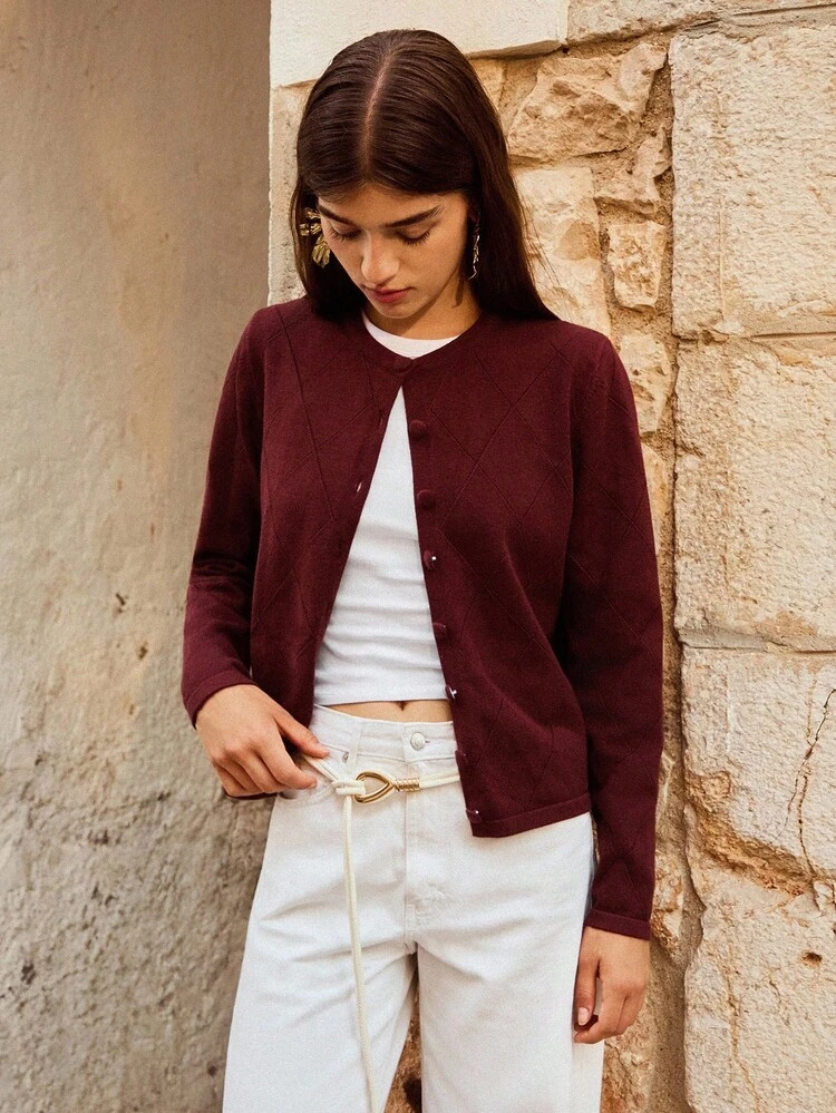 SHEIN Maija 여성 캐주얼 다용도 솔리드 컬러 아가일 가디건