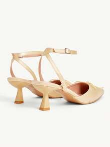 CUCCOO CHICEST 女士尖头缎带蝴蝶结细高跟中跟鞋，舒适浪漫优雅甜美浅粉色正装鞋，适合约会、下午茶、办公室、花园派对 - 香檳色 - 查看 12