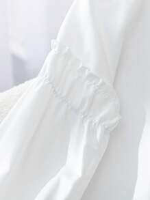 Genkimix Kids New Arrival Korean Style Sweet Elegant Girls' Long Sleeve Loose Blouse With Small Stand Collar, Autumn - White - View 5