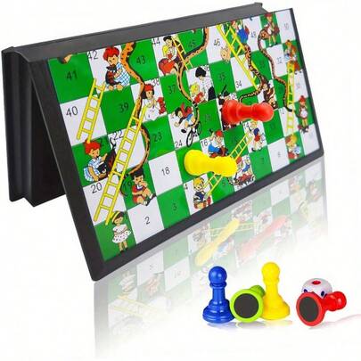 Magnetic Snakes And Ladders Board Game Set, Folding Portable Design And Light-Weight, Travel Game Set Gift ,Family Fun Toys