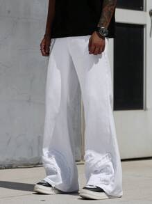 Manfinity EMRG Men's Straight Leg Jeans With Embroidered Flare Leg Hems