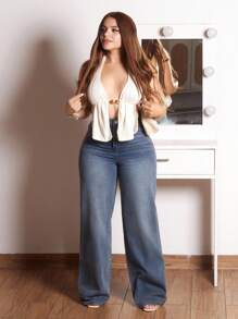 Lupita Cardoza Sexy V-Ausschnitt Metall Dekoration Neckholder Schleife Rüschensaum Rückenausschnitt rotes strukturiertes Stoff Frauen Top, geeignet für Strandurlaub, Dates, Nachmittagstee, Urlaub, Musikfestival, Boho