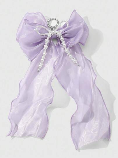 ROMWE Kawaii 1 件优雅手工串珠白色仿珍珠，紫色闪光网眼多层蝴蝶结 DIY 钥匙扣，适合女性的多功能配饰，节日礼物