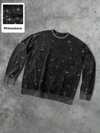 Street Life Unisex Rhinestone Effect American Street Style Crew Neck Pullover Sweatshirt
