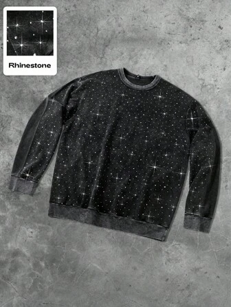 Street Life Unisex Rhinestone Effect American Street Style Crew Neck Pullover Sweatshirt