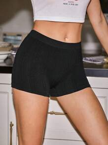 Solid Ribbed Knit Shortie - Black - View 5
