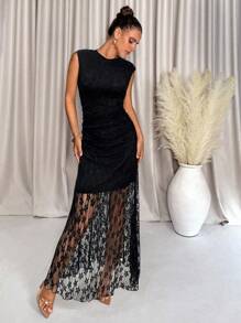 Lavishia Women's Sleeveless Long Lace Dress, Suitable For Wedding Occasions, Spring/Summer - Black - View 3