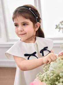 SHEIN Babygirl Elegant & Cute Color Block Bowknot Collar Loose Dress - White - View 7