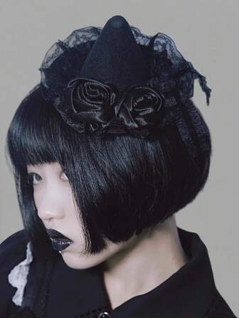 Goth Elegante mini cappello in pizzo color rosa scuro