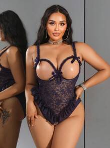 SpicyHot 1 件加大码蕾丝撞色网眼性感内衣紧身衣