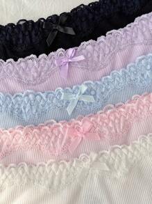 PetitDoll 5pcs/Pack Women Plus Size Sexy Lace Patchwork Panties, Casual