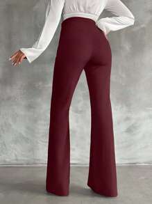 SHEIN Tall Tall Size Double Breasted Decorative Flared Trousers - Burgundy - View 2
