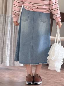 Dazy Kids 青少年女孩时尚休闲夏季宽松牛仔裙 - 藍色 - 查看 3