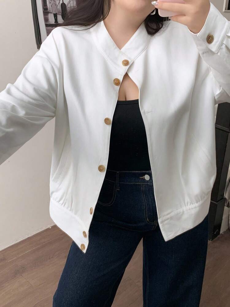 Dazy Plus Plus Size Women Button Down Long Sleeve White Loose Cardigan Jacket,Fall Women Clothes Women Coats