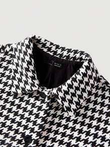 SHEIN MOD 女士长袖单排扣优雅黑白千鸟格大衣（秋冬） - 黑與白 - 查看 4
