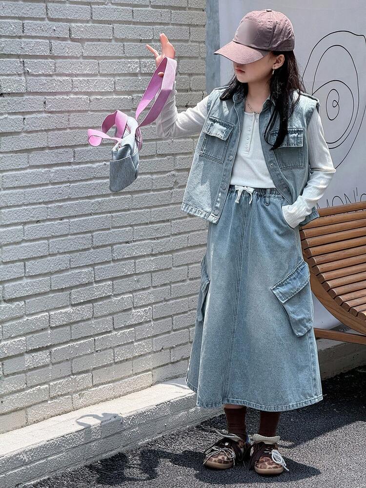 Tween Girls Denim Set Fall, Winter Two-Piece Outfits