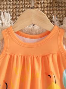 SHEIN Baby Girls' Cute Bee Animal Element Sleeveless Dress, Fashion New Style For Spring & Summer - Orange - View 7