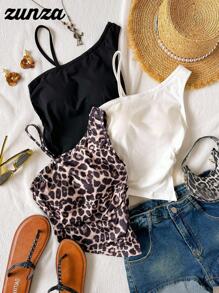 青少年女孩休闲三件套，不对称下摆背心，度假 - 彩色 - 查看 6