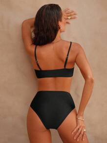 Swim Chiccia 2 pezzi Costume da bagno da donna con top a fascia removibile a tinta unita e slip a vita alta